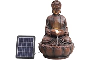 Warmiehomy Garden Solar Water Feature, 48CM Buddha Outdoor Water Features for the Garden with LED Lights, Zen Garden Fountains Buddha Garden Ornaments Home Decor Water Features, Brown