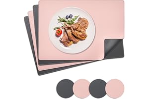 NOSTHEART Manteles Individuales y Posavasos, Salvamanteles Manteles Lavables Individuales con Borde Cosido, Manteles Individuales Antideslizantes Impermeables de Doble Cara - Rosa Gris, Juego de 4