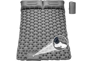 THIIXDAI Double Sleeping Mat, 196x125x10CM Large Self Inflating Camping Sleeping Mat with Pillow Built-in Pump Portable 2 Person Camping Pad for Hiking, Backpacking, Tent Air Mattress (Grey)