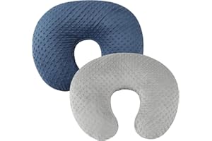 BILOKONDA Set di 2 federe per cuscino per allattamento a pois, ultra morbide, compatibili con cuscino Boppy, cuscino standard per neonati e ragazze, grigio navy