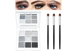 KYDA 9 Farben Smoky Makeup Lidschatten-Palette, Dunkelgrau & Schwarz Punk Lidschatten-Palette Make-up, Perlglanz Matte Zementgraue Farbe Lidschatten, mit Lidschattenpinsel