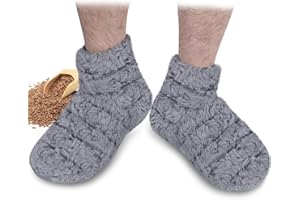 REVIX Microwavable Booties and Feet Warmers for Women & Men, Microwave Heated Foot Warmer with Flaxseed Moist Heat Therapy for Cold Feet, Gray, S/M