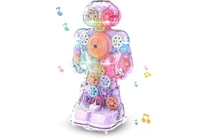 KJIXYUNG Robot Giocattolo Trasparenti per Bambini, Robot Giocattolo con Ingranaggi mobili Colorati, Musica ed Effetti LED, con Ruota Universale, Divertenti Giocattoli educativi per Bambini