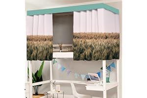 Treer Dormitory Bunk Bed Curtain, Blackout Curtains Students Dorm Bed Canopy Privacy Curtain for Girls Sleeper Bunk Dustproof Bed Shading Tent Moveable Curtains (Wheat Field,1.2x2M)