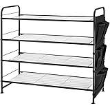 Amazon Brand - Umi 4-Tier Shoe Rack Storage Organizer, Sturdy Metal Grid Shoes Shelf with PVC Gasket, Matte Black Shoe Stand 