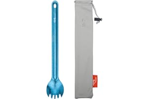TiTo Titanium Cuillère et Fourchette à Long Manche Ultra Léger et Portable Titane Spork Cuillère Couverts avec Sac pour Camping Randonnée Pique-Nique Ustensiles Cuisine(Bleu Clair Spork)