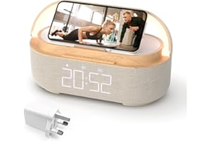 COLSUR Radio Alarm Clock Bluetooth Speaker, 15W Wireless Charger Alarm Clocks Bedside, Night Light, Loud Volume for Heavy Sleepers, Snooze, Dimmable LED Display, 2500mAh Battery