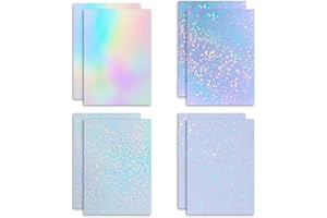 GZDAOXIA 8 fogli di carta olografica, A4 carta trasparente,Holographic Sheet, per album di ritagli, foto, album,4 modelli(Punto,Stella,arcobaleno,frammenti)