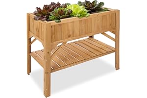 TecTake® Jardinera Exterior de Madera, Cama Elevada con Inserto Protector, Jardinera con Lámina de Protección y Estantería, Resistente a Viento e Intemperie, Ideal Huerto Urbano, Macetero,119x57x90cm