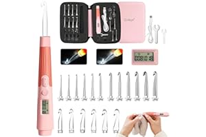 Transplant Set di uncinetti illuminati a LED 18 in 1 con contatore, chiavi e custodia, dimensioni 2,0 mm-14,0 mm, rosa, materiale plastico e metallo, perfetto per principianti e appassionati