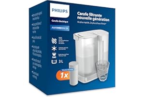 Philips Water Carafe filtrante Instant (3 L) – Eau propre et savoureuse en quelques secondes – 1× filtre Taste+, réduit le chlore et le plomb, préserve les minéraux