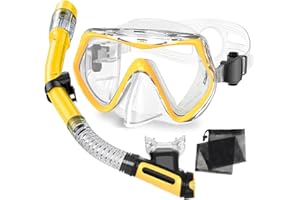 OTOWAVING Snorkel Set Adults,Dry-Top Snorkeling Gear,Anti-Fog Tempered Glass Panoramic Mask, Anti-Leak Snorkelling Kit with Carry Bag for Swimming,Scuba Diving & Travel