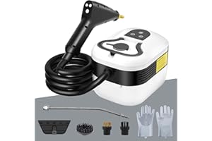 HOMBASING Dampfreiniger, 2500W 4.5 bar Dampfreiniger Handgerät mit 6 Einstellbaren Geschwindigkeiten und 4 Bürstenköpfen, 1200ML Tank Tragbarer Hochdruck Dampfreiniger für Küche, Haushalt, Auto (weiß)