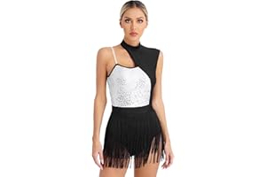 Alvivi Maillot de Danza Ballet para Mujer sin Manga Vestido de Patinaje Artístico Gimnasia Body con Falda Tul Vestido de Danza Lírica Dancewear S-3XL