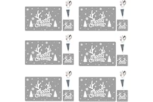 Fox·Bunny Christmas Table Decoration - 18Pcs Christmas Placemats Coasters Cutlery set, Christmas Placemats Sets, Christmas Table Mats, Home Table Mats, Washable Heat Proof Table Mats