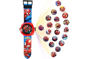 FXFOOT Reloj Digital para niños, Reloj de Pulsera con Proyector Digital, Reloj Electrónico con Dibujos Animados de 20 Patrones de Proyección, Reloj Electrónico para Niños, Spiderman Reloj para Niños Niñas