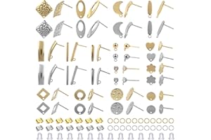 TOAOB THE ONE AND ONLY BABY TOAOB 60 Piezas Base de Pendiente de Acero Inoxidable Hipoalergénicos Almohadilla Color Plateado y Dorado con 15 Estilos de Tapones y 120 Cierres de Mariposa Pendientes para Creación de Joyas