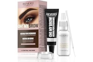 REVERS COSMETICS Tinte Cejas Castaño Oscuro con Aceite de Argán y Aceite de Ricino (Omega 6, caroteno, vitaminas A, E, F) Resultado natural, Efecto Larga Duración de 4 Semanas, Hasta 15 Aplicaciones