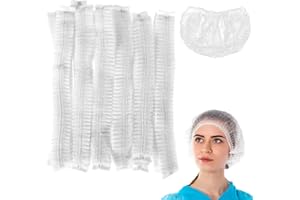 DIVINA VITAE 50 gorras desechables de 24 pulgadas, redecillas elásticas para el polvo, no tejidas, redecillas blancas para el cabello para trabajadores de servicio de alimentos, cubierta de cabeza de cocina,