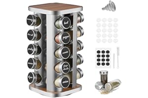 FRIBERG Porte-épices De Cuisine, Porte-épices En Acier Inoxydable Avec 20 Pots à épices De 100 Ml, Porte-épices Rotatif à 360° Avec Entonnoir, étiquette, Stylo Et Brosse De Nettoyage