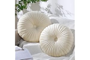 Namalu 2 Pezzi Cuscini di Zucca Cuscino Rotondo in Velluto Cuscini da Pavimento Decorativi Piccoli da 13,8 Pollici per Soggiorno Divano Letto Auto (Crema)