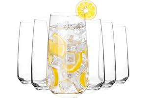 Homiu Highball Drinking Tumbler Glasses | Set of 6 | 480ML | Crystal Glasses | Highball Glasses | Drinking Glassware | Florence Collection | Dishwasher Safe
