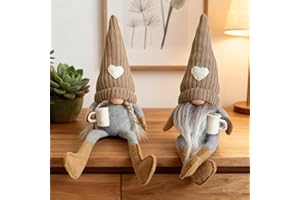 Maritown 2Pcs Coffee Gonks Decor, Handmade Coffee Bar Gnomes Decor Farmhouse Swedish Tomte Gnome for Cafe Kitchen Home Office Decorations