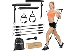 ALongSong Pilates Bar Set With 4 Latex Elastic Resistance Bands 20lb 40lb 3 Section Pilates Bar Portable Home Workout Fitness For Yoga, Stretching, Sculpting, Twisting, Squat