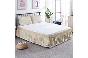 Surwin Betthusse Ruffle Bettrock Rüschen Elastischer Bett Rock Bettvolant Gerüschter Bed Skirt Wrap Around Bettrock Husse Röcke Keine Bettoberfläche Bett Bettgestein - (200x220x40cm,Beige)