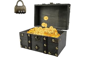 MytaYt Vintage Schatztruhe aus Holz Schatzkiste Kinder Holz Schatztruhe Klein Piraten Schatztruhe mit Zahlenschloss Geeignet zum Dekorieren und Aufbewahren, 18 X 11 X 10cm