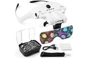 ‎AUTOPKIO AUTOPkio Magnifying Glasses with 4 LED Lights, Rechargeable USB to Type-C Head Magnifier Headband Magnifying Glass Glasses for Glasses Wearers, 5 Lenses 1.0 x 1.5 x 2.0 x 2.5 x 3.5 x