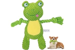 SHOKUTO Squeaky Dog Toys for Puppy Small Medium Large Dogs, Interactive Dog Toys for Boredom, Dog Birthday Gifts Frog Stuffed Plush Dog Toys, Christmas Dog Toys Durable Dog Chew Rope Toys