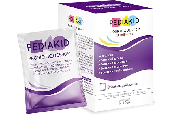 PEDIAKID - Probiotiques-10M - Rééquilibre la flore intestinale - Apporte 10 milliards de ferments lactiques - Soutient l'immunité - Dès 6 mois- Etui de 10 sachets