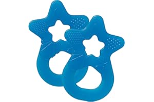 Dentistar Juego de 2 mordedores para bebé y niños desde 3 meses – Juguete mordedores bebe blanda para masaje y desarrollo dental – Aro mordedor bebe con asa – Azul