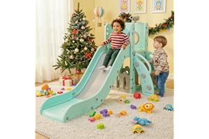 MAMIZO Tobogán Infantil, Tobogán para Niños 4 en 1, Toboganes Independientes, Tobogán Infantil Interior y Exterio, con Tobogán Largo, Escalada, Telescopio de Juego, Almacenamiento, Carga 60 kg, Verde Gris