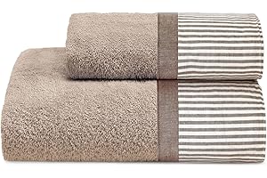 Lisola Store Set Asciugamani Bagno Viso e Bidet, in Spugna Morbida di Puro Cotone, con bordo rigato, 110x60 cm e 60x40 cm, Combinazione di Colori Alternati (Damar/Marrone, Stretta)