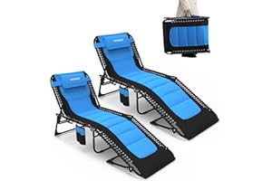 ‎WKFAMOUT WKFAMOUT 2er Set Sonnenliege Klappbar Gartenliege 5 Verstellbarer Rückenlehne Outdoor Faltbar Dreibeinliege Strandliege Campingbett bis 150KG mit Kissen Seitentasche 190x59CM Blau