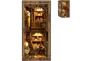 Coanto Book Nook, Book Nook Kits for Adults, Creative Reading Corner Minature House Kit, 3D Wooden Puzzle Bookend for Teens and Adults, Bookshelf Insert Decor with LED Light and Dust Cover, Book Room
