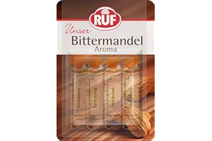 ‎RUF RUF Backaroma Bitter-Mandel, 4 Fläschchen Mandel-Aroma für Kuchen, Torten, Waffeln oder Plätzchen, tröpfchenweise dosierbar, glutenfrei, vegan, 4 x 2g