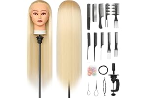 QUANMINXF Testa Per Parrucchiere, 28 inch 100% Sintetica Testina Parrucchiere Capelli Testina Per Parruchieri Testina Parrucchiere Capelli con Staffa + DIY Accessori Per Capelli (Bionda)