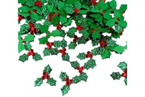 UZEXYO 100pcs Mini Holly Berries Artificial Leaves for Christmas Decorations Crafts Small Fabric Triple Leaf Embellishments for Wreath Card Making