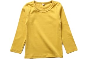 BINIDUCKLING Kinder Basic Rundhalsausschnitt Top Mädchen Junge Stretchy Langarm T-Shirt Schule Tee Baumwolle Warm Tops Alter 2-8 Jahre