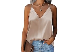Zeagoo Camiseta Tirantes Mujer Satén Camisole Top Verano Cuello en V Tank Tops Elegante Camisa Sin Mangas para Mujer