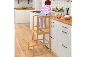 COSYLAND Torre di Apprendimento Pedane Alzabimbo in Bambù Adatto per Bambini dai 18 Mesi ai 3 Anni per Imparare al Bacone Cucina, Bagno, Colore Natuale
