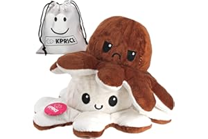 KPRICE® Pieuvre Peluche Réversible 20cm - Poulpe Peluche Mignonne - Octopus Poulpy Emotion - Bi Color - Poulpie Poulpi - Doudou Bebe - Réversible - Peluche Humeur Content (Blanc/Choco)