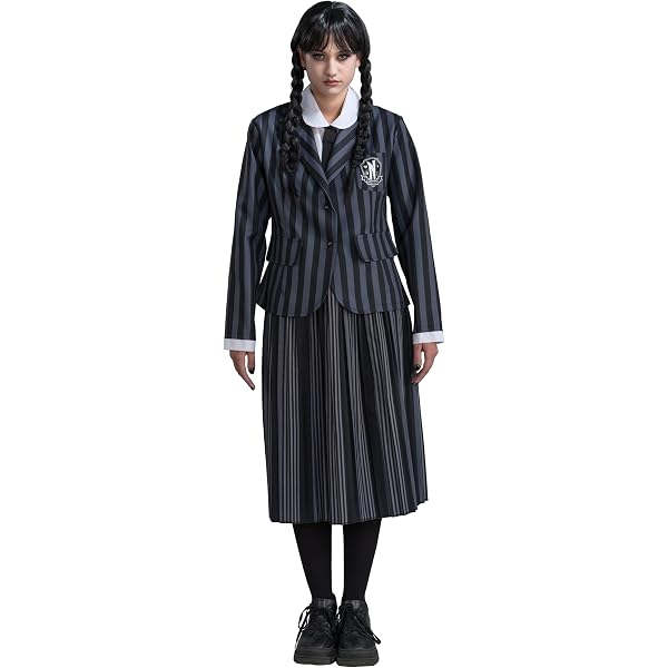 Disfraz Dark Girl Para Mujer – Chaqueta Y Falda A Rayas, Look Gótico De Colegiala, Perfecto Para Halloween Y Fiestas Temáticas