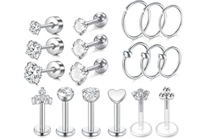 Niusiman Helix Tragus Piercing Jewellery Heart Shaped Gold Silver Lip Ear Conch Rook Septum Piercing Jewellery Septum Ring Studs Earrings for Women Men Butterfly Star Cartilage Earrings Rings