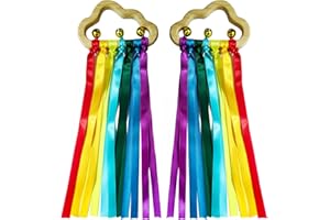 MORJCG 2 Pcs Sensory Toys, Baby Toys, Baby Sensory, Baby Sensory Toys, Sensory Toys for Babies, Sensory Ribbons for Babies, Color Cloud Ribbon Toy with Bells, for Boys Girls (Rainbow Color)
