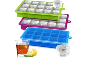 SINNSALLY Bac à Glaçons à 15 Compartiments,Lot de 3 Bacs à gros glaçons en Silicone avec Couvercle,Grand Moule Glacon Silicone,bac congelation puree bebe,pour boissons réfrigérées et whisky(Bleu/vert/violet)