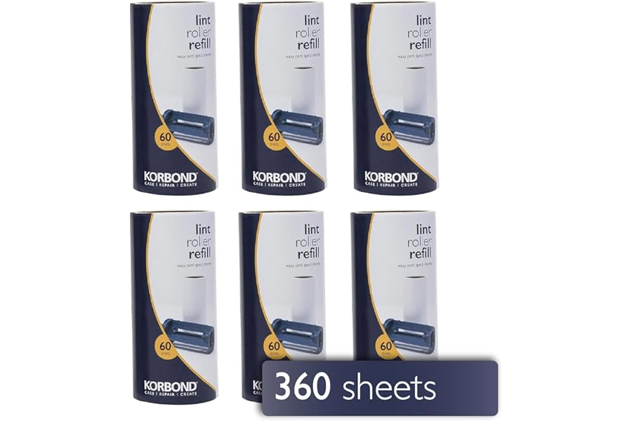 Korbond Lint Roller Refills 6 Pack - 360 Sheets Lint Rollers, Lint Remover, Pet Hair Remover, Dog Hair Remover, Clothes Roller Sticky, Pet Roller